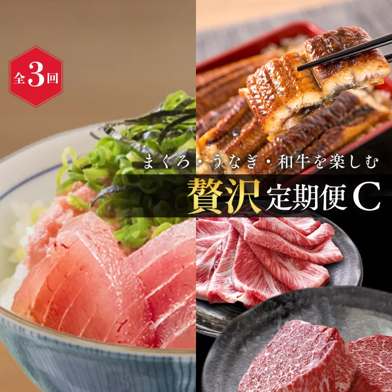 【全3回】まぐろ・うなぎ・和牛を楽しむ贅沢定期便C / 鮪 マグロ 刺身 たたき 鰻 ウナギ 蒲焼き 熊野牛 肉 牛肉 和牛 黒毛和牛 ヒレ シャトーブリアン ステーキ 赤身 こま切れ 【tkb388】