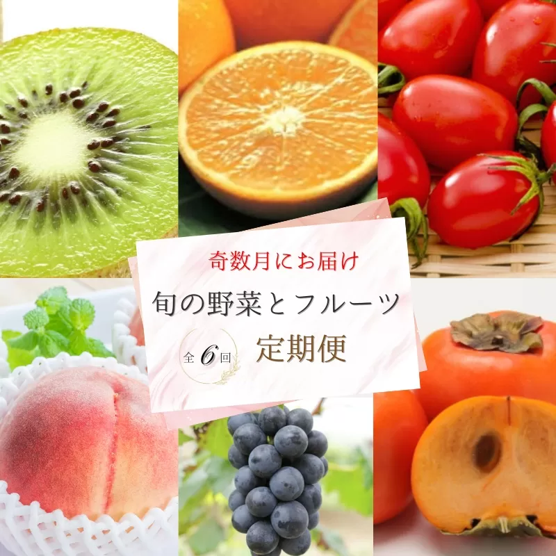 【全6回定期便】奇数月にお届け♪旬の野菜とフルーツ定期便！キウイ・清見オレンジ・アイコトマト・桃・ピオーネ・富有柿