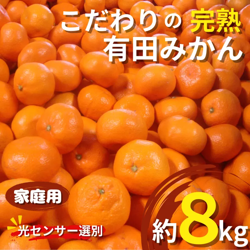 【2025年1月発送予約分】【農家直送】【家庭用】こだわりの有田みかん 約8kg＋250g(傷み補償分) 有機質肥料100% サイズ混合【2025年1月発送】