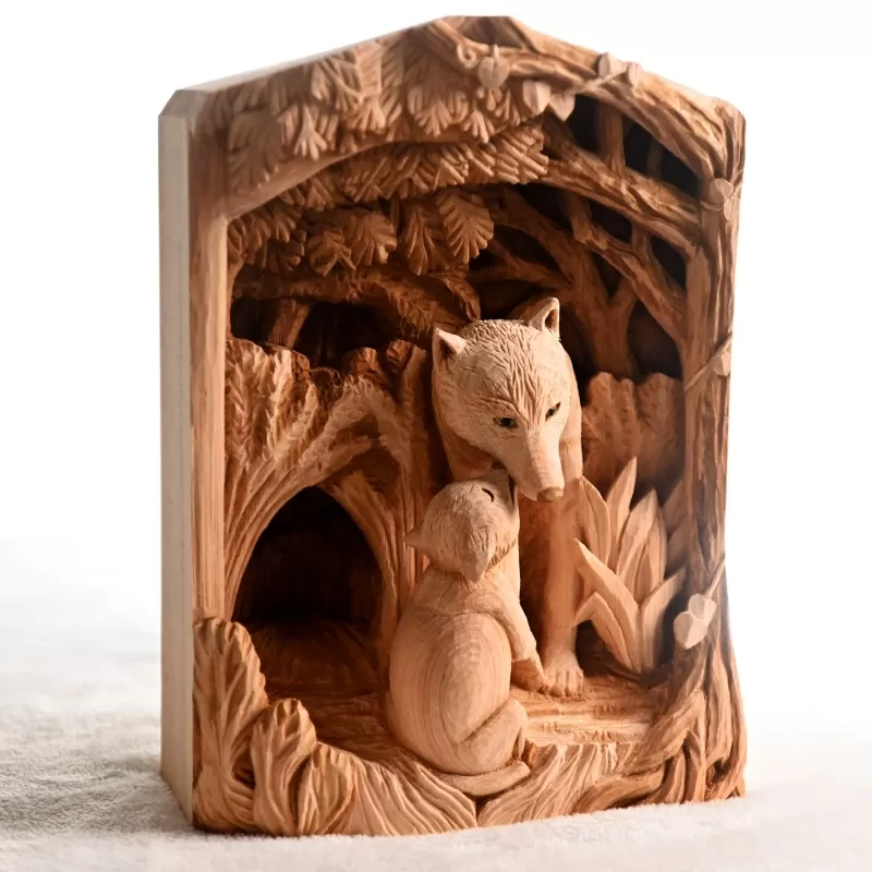 [Art] 秘境の地にて～幻のニホンオオカミ～ / 木彫り 彫刻 アート 作品