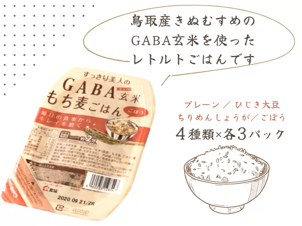 GABA玄米もち麦パックごはん 4種類セット（12パック入り）/ 無洗米 きぬむすめ もち こめ 麦 JAアスパル 0589