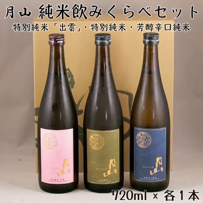 月山　純米飲みくらべ　720ml×3本セット【純米酒 辛口 日本酒 地酒 吉田酒造 老舗 美味しい】