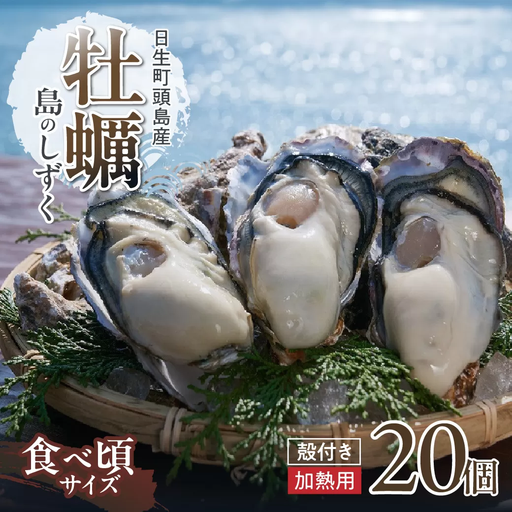 【厳選！】日生頭島殻付牡蠣「島のしずく」（加熱用・食べ頃サイズ20個）