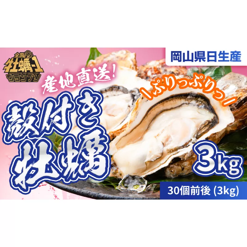 【2025年発送分】産地直送！岡山県日生産　殻付き牡蠣30個前後（3kg）【 全国牡蠣-1グランプリ豊洲2024 加熱部門初代グランプリ受賞！ 牡蠣 3kg 加熱用 蒸しカキ 焼き牡蠣 】