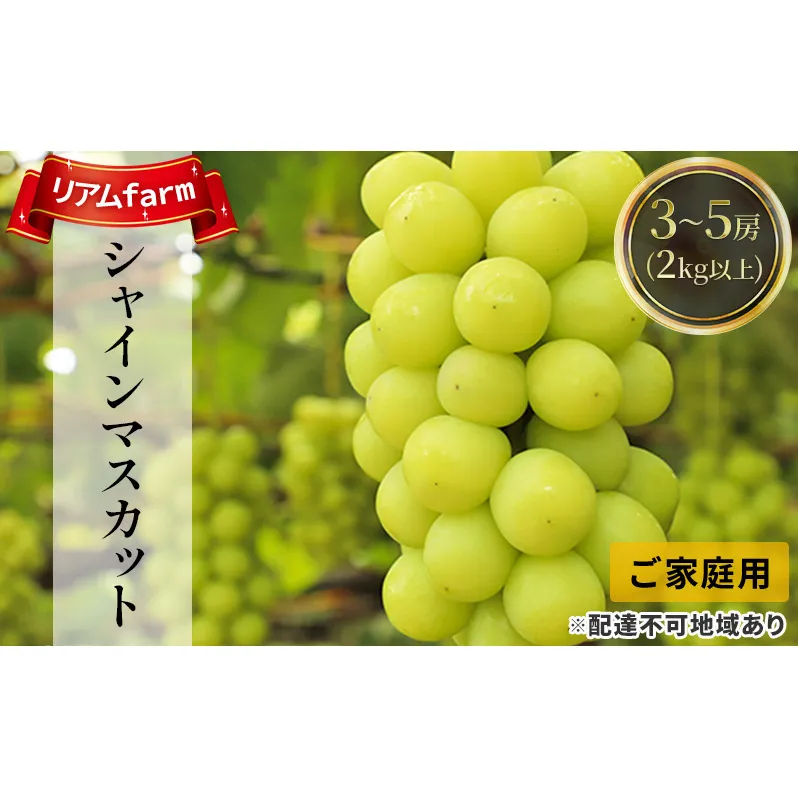 ぶどう 2024年 先行予約 ご家庭用 シャインマスカット 3～5房（2kg以上）リアム farm 岡山県産 葡萄 果物 フルーツ