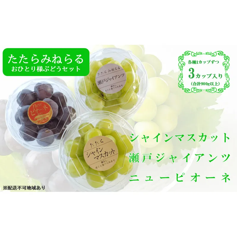 【2025年先行予約】 ぶどう 岡山県産 たたらみねらる アンサンブルカップ( シャインマスカット ・ 瀬戸ジャイアンツ ・ ニューピオーネ )3カップ入 900g以上《2025年8月下旬-10月上旬出荷》 岡山 里庄町
