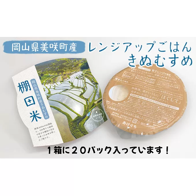 レンジ アップ ごはん 岡山県美咲町大垪和西棚田米（きぬむすめ）20パックセット 米 パック ごはん 保存 レトルト