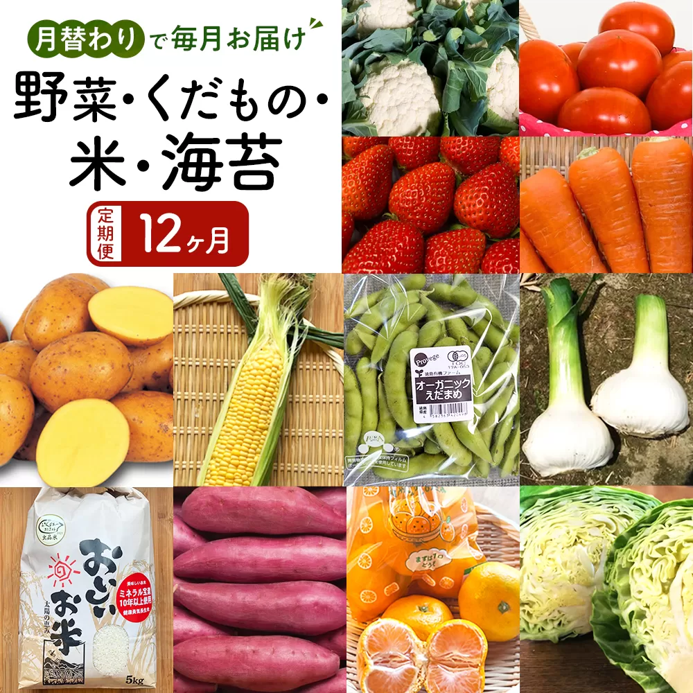 【12ヶ月定期便】野菜 くだもの 米（月替わりで毎月お届け）