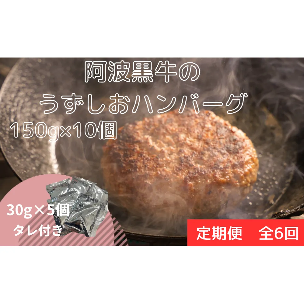 【定期便6回お届け】阿波黒牛のうずしおハンバーグ 150g×10個 合計9kg 冷凍 国産 無添加 惣菜 牛肉 国産牛 ブランド牛 牛肉 淡路島産玉ねぎ 阿波黒牛 ハンバーグ こだわりハンバーグ 小分け 焼くだけハンバーグ