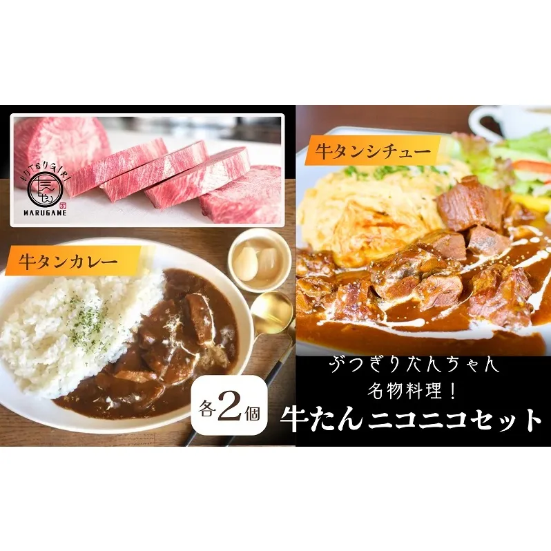 ぶつぎりたんちゃん名物料理！牛たんニコニコセット（牛タンシチュー×2袋・牛タンカレー×2袋） 惣菜冷凍食品