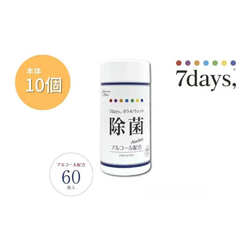 7days,ボトルウェット 除菌アルコール60枚(本体10個)