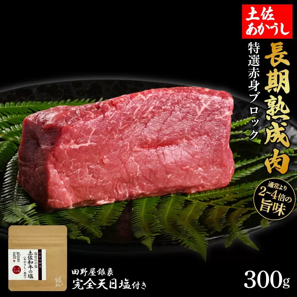 熟成肉　土佐あかうし　特選赤身ブロック　約300g　田野屋銀象完全天日塩付き