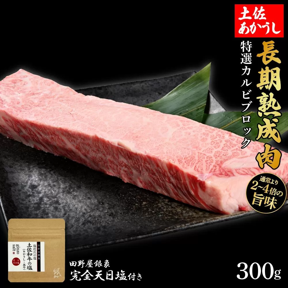 熟成肉　土佐あかうし　特選カルビブロック　約300g　田野屋銀象完全天日塩付き