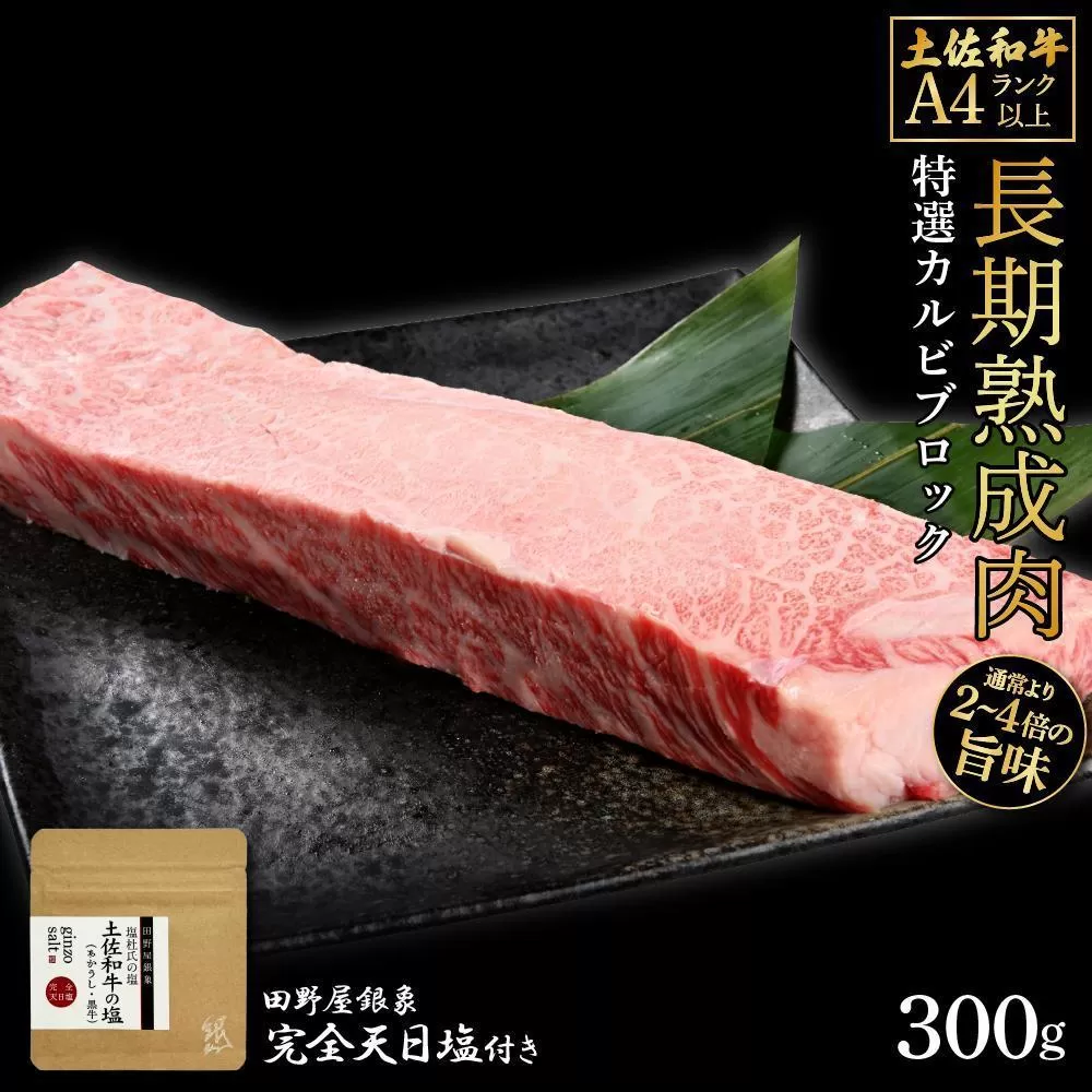 熟成肉　土佐和牛　特選カルビブロック　約300g　田野屋銀象完全天日塩付き