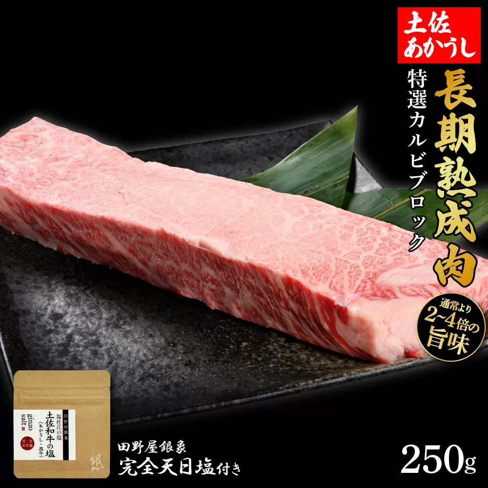 熟成肉　土佐あかうし　特選カルビブロック　約250g　田野屋銀象完全天日塩付き