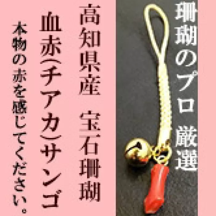 小さい血赤珊瑚根付　本物の宝石（サンゴ）高知県産血赤珊瑚の赤を見てみたいという方に！