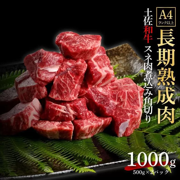 エイジング工法　熟成肉　土佐和牛　特選スネ肉 　煮込み用角切り　約1kg　冷凍（約500ｇ×2）