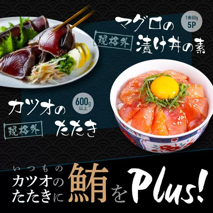 規格外カツオたたき 約600g＋マグロ漬け丼の素 約80g×5パック