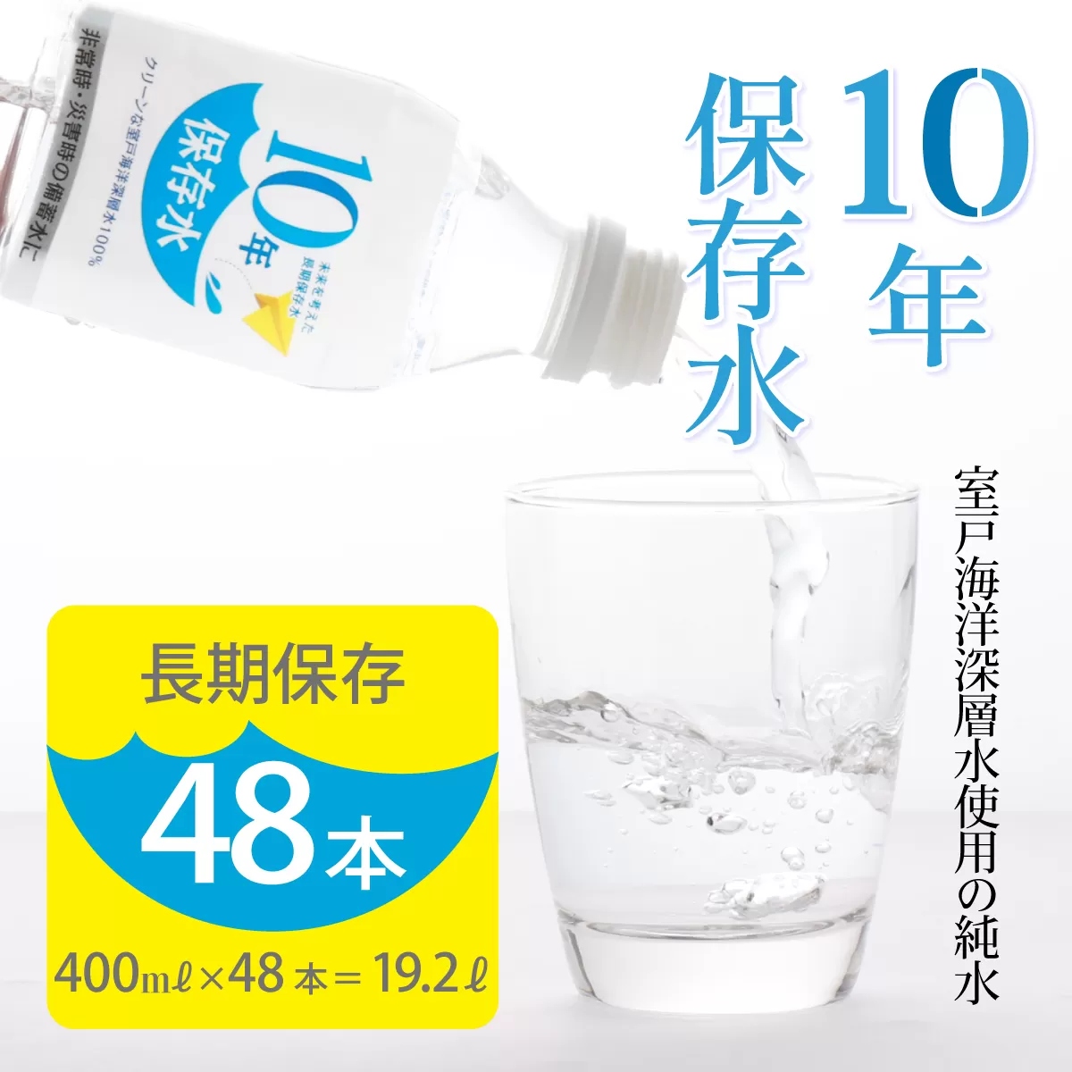 災害・非常時保存用「10年保存水」(10年保存可能)400ミリリットル×24本×2ケース(48本セット) ミネラルウォーター 400ml ペットボトル 長期保存水 備蓄水 備蓄用 非常災害備蓄用 災害用 避難用品 防災グッズ 15000円 1万円