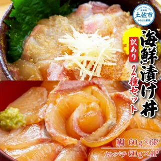 訳あり海鮮漬け丼（タイ6P・カンパチ4P）セット 漬け丼 漬け 鯛 かんぱち 勘八 白身魚 食べ比べ 海鮮 魚 冷凍 食品 保存食 小分け 高知 土佐 海鮮丼 漬け丼 ぶっかけ 鯛めし 惣菜 そうざい 訳アリ わけあり 不揃い 規格外 故郷納税 返礼品