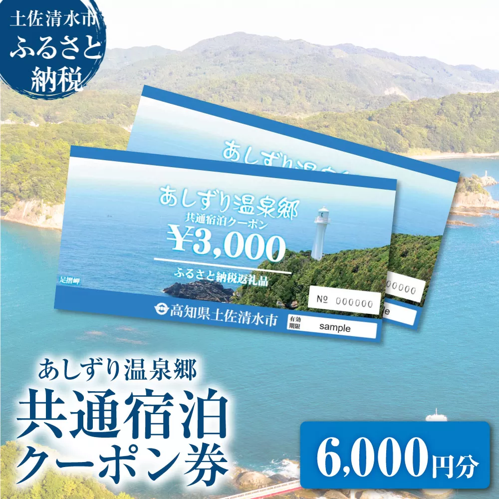 あしずり温泉郷 共通宿泊クーポン券 6,000円分 あしずり温泉郷 旅行券 トラベル ペア 家族 温泉 ホテル 観光 旅行 国内旅行 宿泊 宿泊施設 自然 旅館 高知県 土佐清水市【R01314】