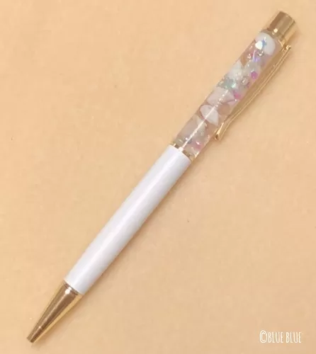 貝殻＆サンゴ入り 海のハーバリウム風ボールペン(黒インク/1.0mm)１本 一本 白 しろ ホワイト かわいいおしゃれ オシャレ 文房具 文具 手作り ハンドメイド ボールペン【R01218】