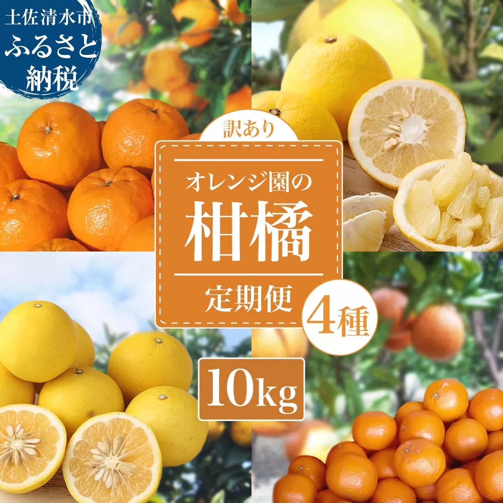 【先行予約 訳あり】 オレンジ園の柑橘4種（ぽんかん・文旦・タンカン・小夏）各10kg 4回定期便 ポンカン ぶんたん 果物 蜜柑 みかん ミカン 柑橘 フルーツ デザート 常温 配送【J00101】