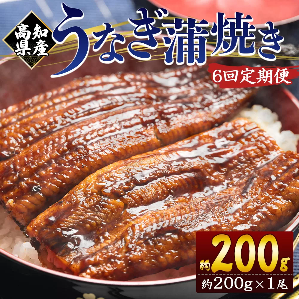 【６回定期便】高知県産養殖うなぎ蒲焼き 約200g×１尾 魚介 国産 海鮮 魚 かばやき 鰻 ウナギ 惣菜 おかず お手軽 加工品 加工食品 冷凍 Wfb-0047