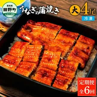 田野町産うなぎの蒲焼き(大) 4尾×6回 定期便 6ヶ月 定期コース 1尾あたり120～150g タレ付き 山椒付き うなぎ 鰻 ウナギ 蒲焼き かば焼き 無頭 おいしい 国産 お取り寄せ 冷凍 配送