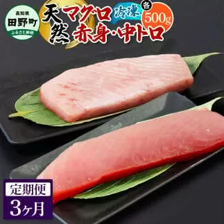 ～四国一小さなまち～ 天然マグロ（赤身・中トロ 各500g）3ヶ月定期便 まぐろ 鮪 中とろ 刺身 刺し身 さしみ 魚 魚介 海鮮 海鮮丼 寿司 海の幸 おかず おつまみ 惣菜 おいしい