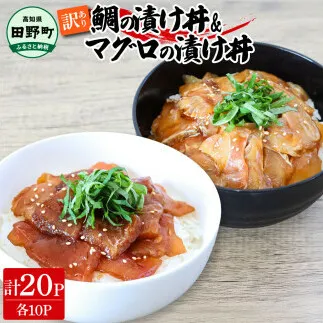 ～四国一小さなまち～ 訳あり 鯛の漬け丼＆マグロの漬け丼 各10P 計20P タイ たい まぐろ 鮪 海鮮丼 漬け丼 魚 魚介 海鮮丼 海鮮 惣菜 おかず 真空パック 個包装 小分け 訳アリ