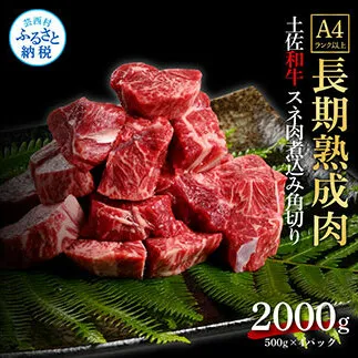 TKA218　天下味 エイジング工法 熟成肉 土佐和牛 特選スネ肉 煮込み角切り 500g×4 合計2kg エイジングビーフ スネ肉 国産 肉 牛肉 和牛 人気 老舗焼肉店 冷凍 新鮮 真空パック 高級 お祝い 高知 高知県 芸西村 故郷納税 38000円 返礼品 贈り物 贈答 ギフト