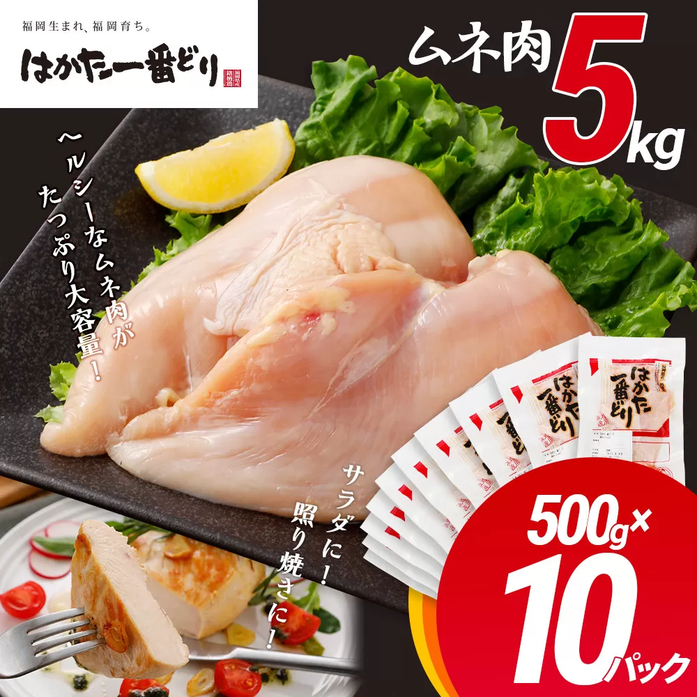 鶏肉 はかた一番どり 胸肉500g×10パック