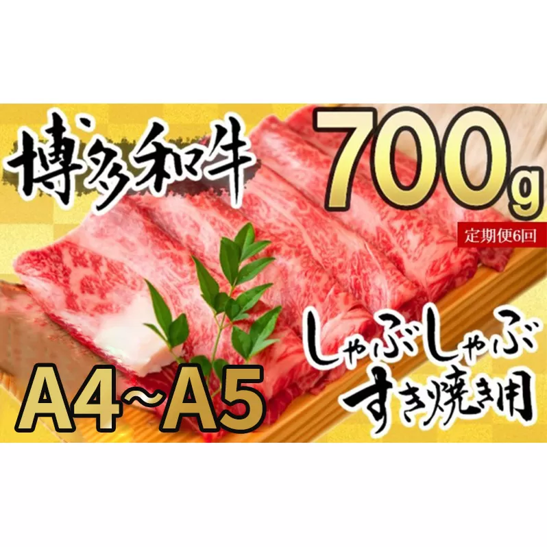 定期便 6ヶ月 牛肉 数量限定 博多和牛 A4～A5 しゃぶしゃぶ すき焼き セット 700g 6回 配送不可：離島