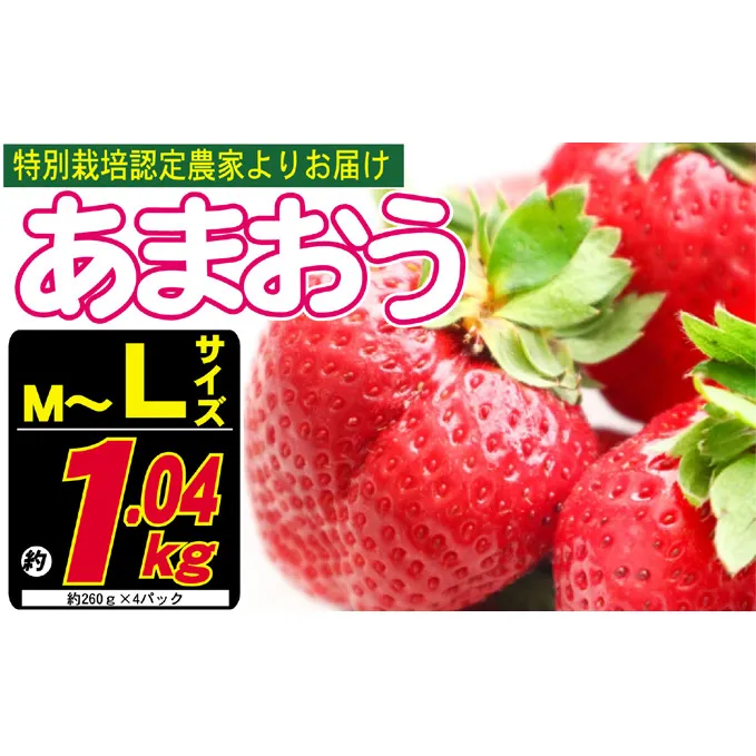 あまおう M～L 約1.04kg 約260g×4パック ※配送不可：北海道・東北・沖縄・離島