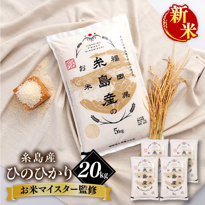 【こだわり精米】【令和6年産新米】 糸島産 ひのひかり 20kg(5kg×4) 糸島市 / RCF 米 お米マイスター [AVM010] 米 白米 ヒノヒカリ ひのひかり ごはん