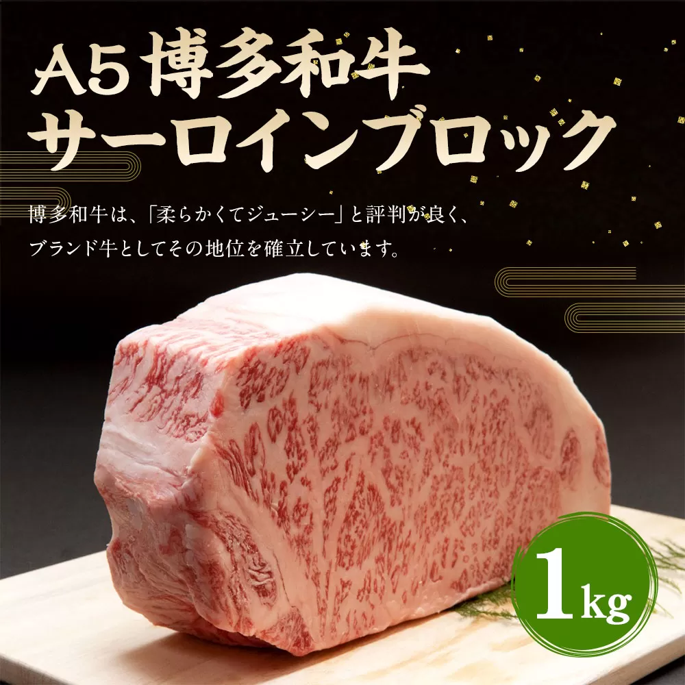 福岡県産 A5 博多 和牛 サーロイン ブロック 1kg 冷凍 岡垣町