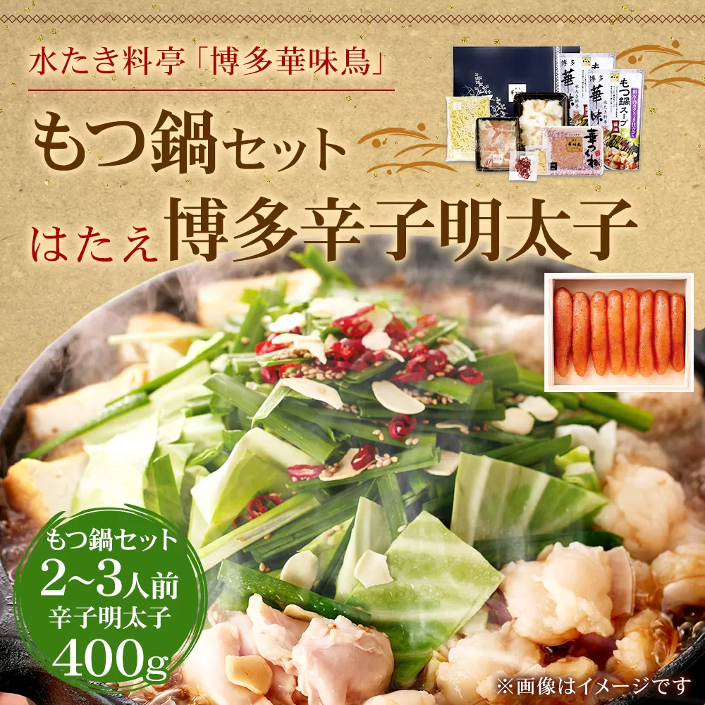 〈博多華味鳥〉もつ鍋セット（2〜3人前）・〈はたえ〉博多辛子明太子400g 岡垣町