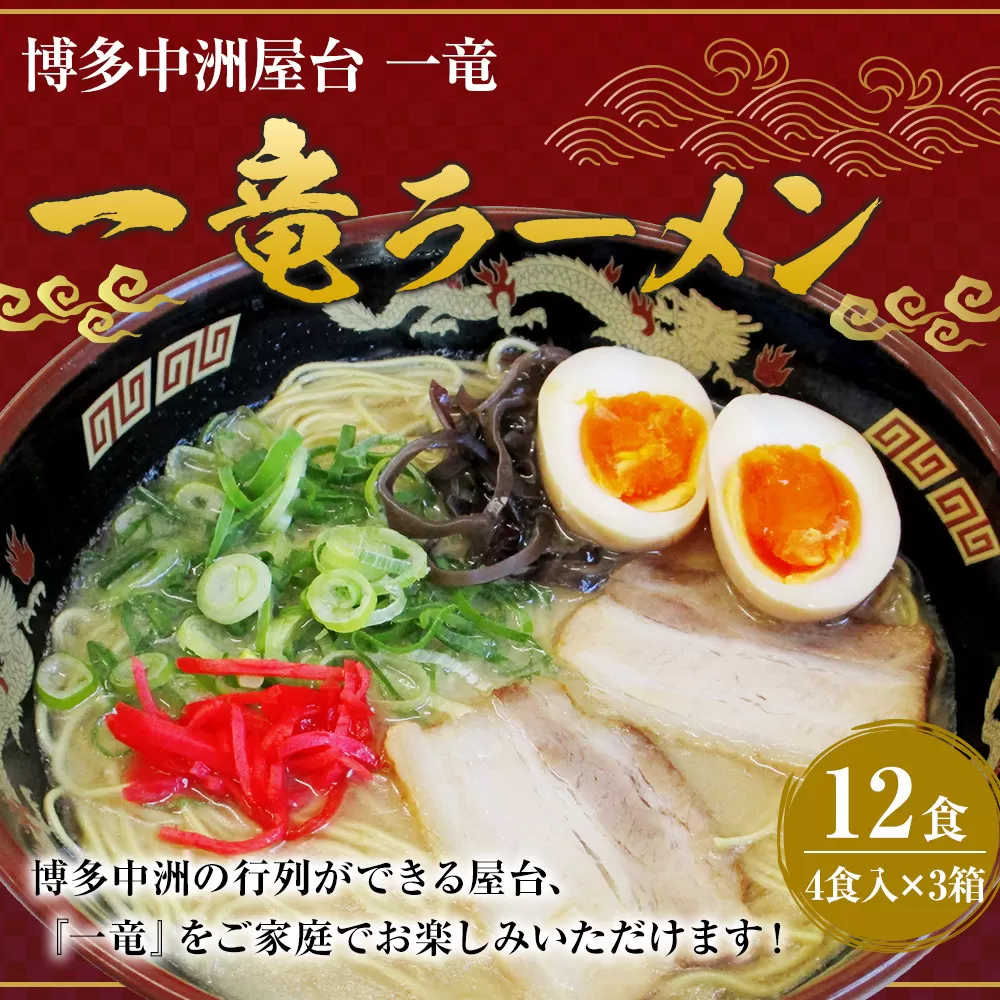 博多中洲屋台 一竜 ラーメン 12食入(4食入×3箱)岡垣町