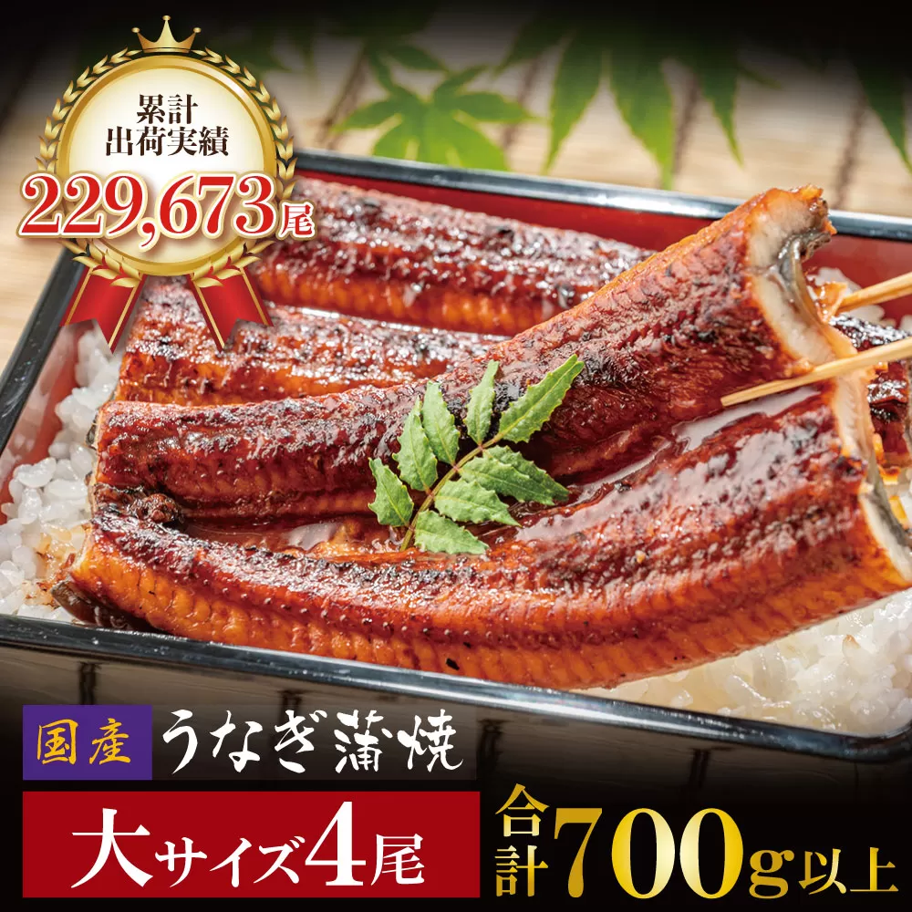 国産うなぎ蒲焼大サイズ4尾（計700g以上）