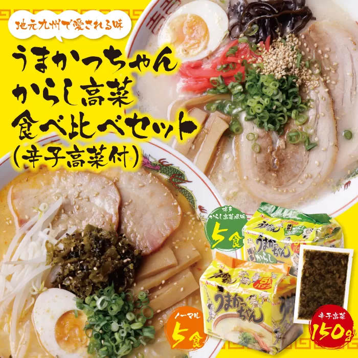 【9月30日で受付終了】 うまかっちゃん 博多からし高菜風味食べ比べセット（5食×2）計10食＋辛子高菜150g付 