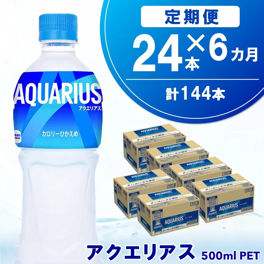 【6か月定期便】アクエリアス 500mlPET×24本【コカコーラ 熱中症対策 スポーツ飲料 スポーツドリンク 水分補給 カロリーオフ ペットボトル 健康 スッキリ ミネラル アミノ酸 クエン酸 リフレッシュ 常備 保存 買い置き】D8-E090387