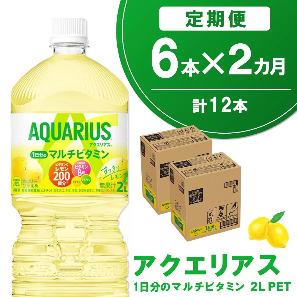 【2か月定期便】アクエリアス 1日分のマルチビタミン PET 2L(6本×2回)【アクエリ スポーツ飲料 夏バテ予防 水分補給 ビタミン補給 ビタミンC ミネラル クエン酸 2L 2リットル ペットボトル ペット スポーツ イベント】A1-E090325