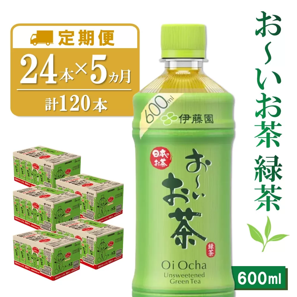 【5か月定期便】おーいお茶緑茶 600ml×24本(合計5ケース)【伊藤園 お茶 緑茶 まとめ買い 箱買い 熱中症対策 水分補給】 D3-E071317