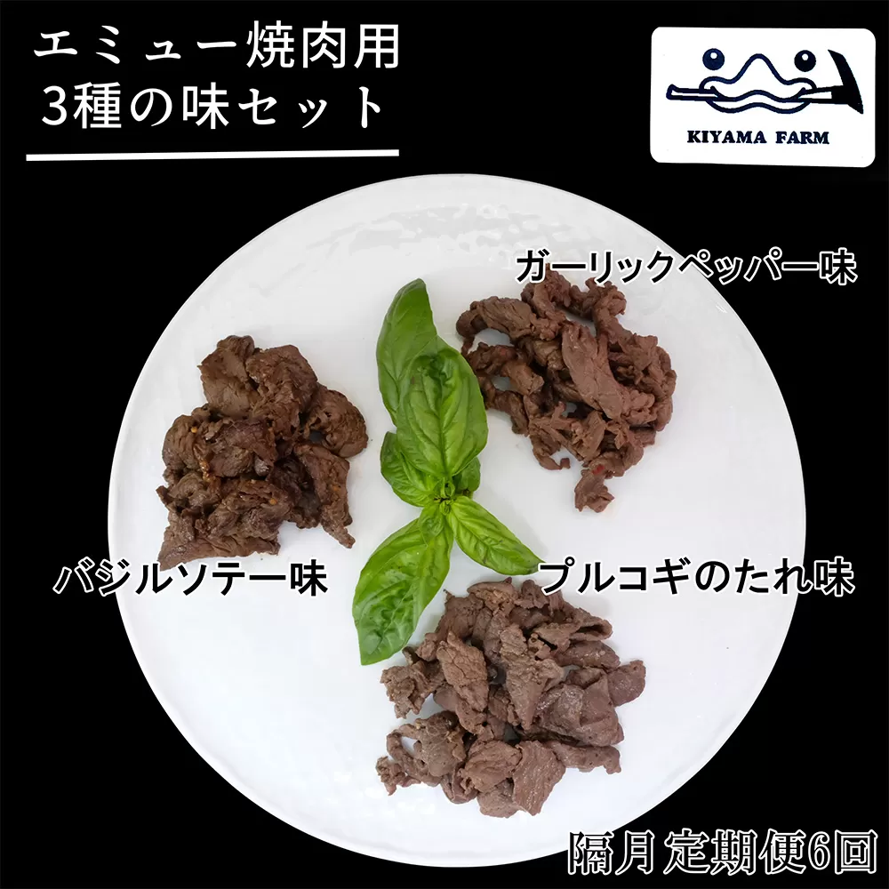 【隔月6回】エミュー焼肉用3種の味セット【エミュー 基山産 高タンパク 高鉄分 低カロリー ヘルシー ジビエ 貴重肉 鉄分補給】G8-E006307