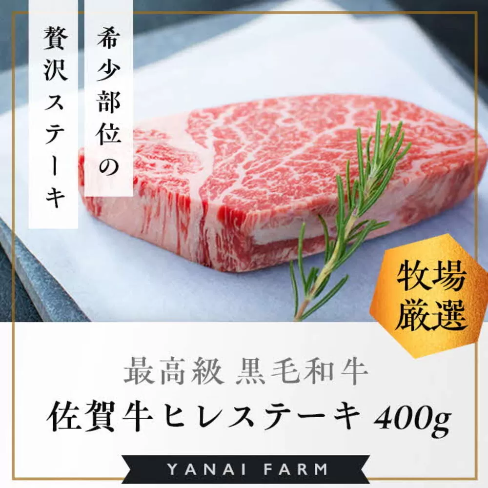 《佐賀牛》「梁井」希少部位 ヒレステーキ 2枚 400g【佐賀牛 ヒレステーキ フィレステーキ ヒレ肉 フィレ やわらか 上質 サシ 美味しい パーティー イベント ブランド肉】F7-E081013