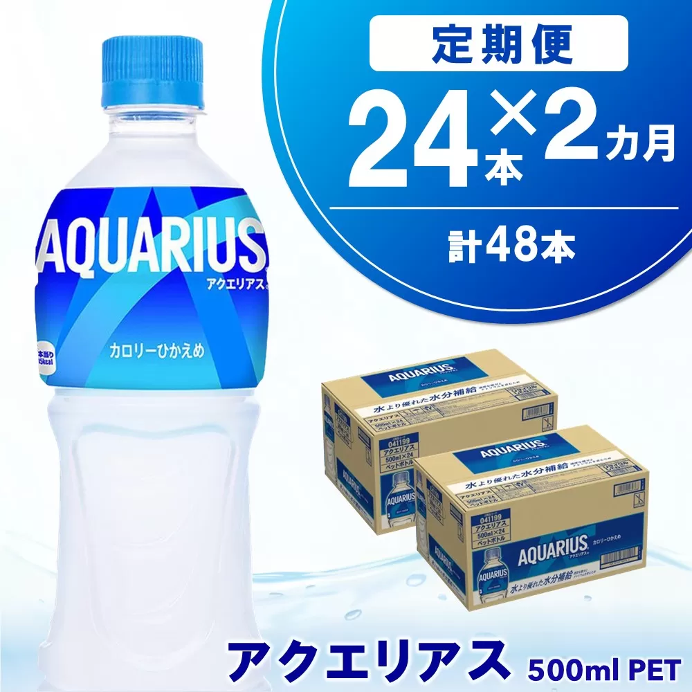 【2か月定期便】アクエリアス 500mlPET×24本【コカコーラ 熱中症対策 スポーツ飲料 スポーツドリンク 水分補給 カロリーオフ ペットボトル 健康 スッキリ ミネラル アミノ酸 クエン酸 リフレッシュ 常備 保存 買い置き】A6-E090385