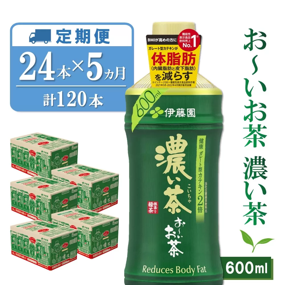 【5か月定期便】おーいお茶濃い茶 600ml×24本(合計5ケース)【伊藤園 お茶 緑茶 濃い 渋み まとめ買い 箱買い ケース買い カテキン 2倍 体脂肪】 D3-E071324