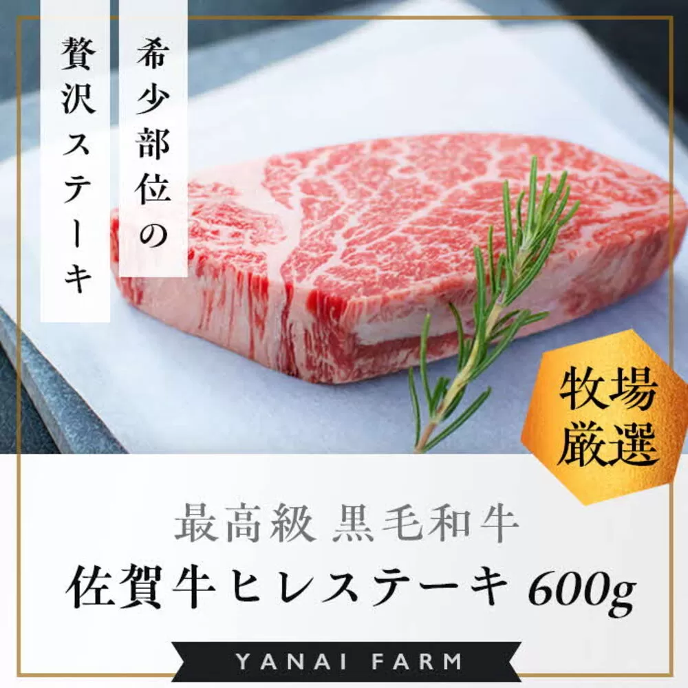 《佐賀牛》「梁井」希少部位 ヒレステーキ 3枚 600g【佐賀牛 ヒレステーキ フィレステーキ ヒレ肉 フィレ やわらか 上質 サシ 美味しい パーティー イベント ブランド肉】J-E081014