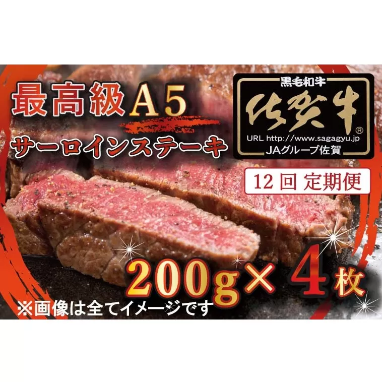 BG340　【12回定期便】【訳あり】最高級A5佐賀牛ブランド　サーロインステーキ（200ｇ×4）　コロナ支援　肉　牛肉